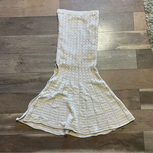 VICI Maxi Tan Knitted Crotchet Bohemian Fit and Flare Beachy Skirt With Slit BB